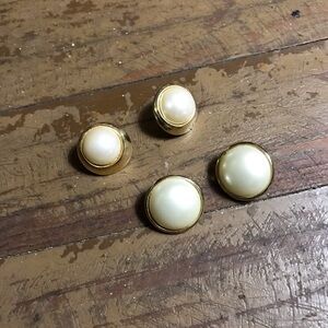 2 Pairs of Faux Pearl and Gold tone Post Earrings Vintage